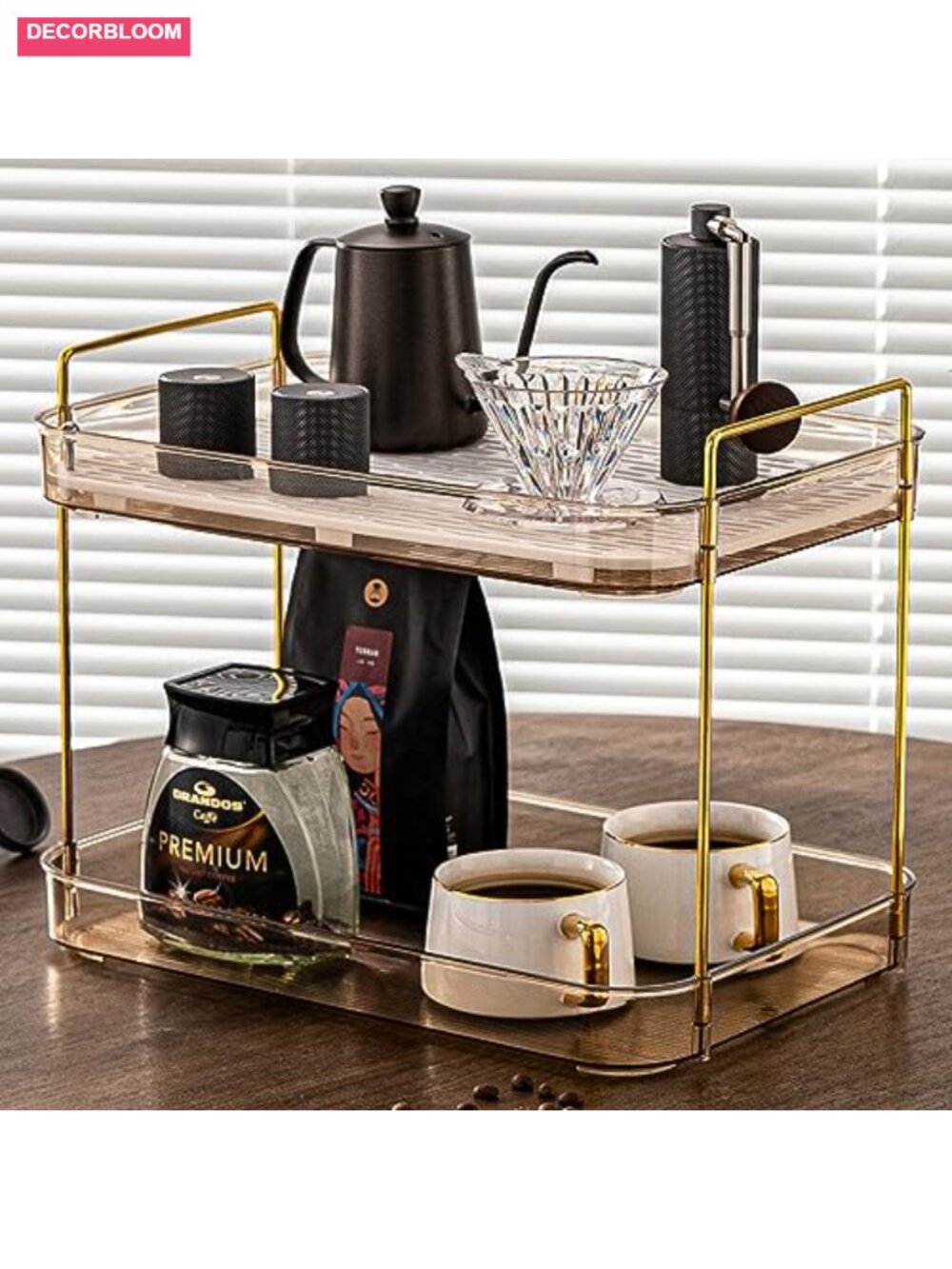 Plastic Coffee Bar Organizer with Drain Board for Countertop